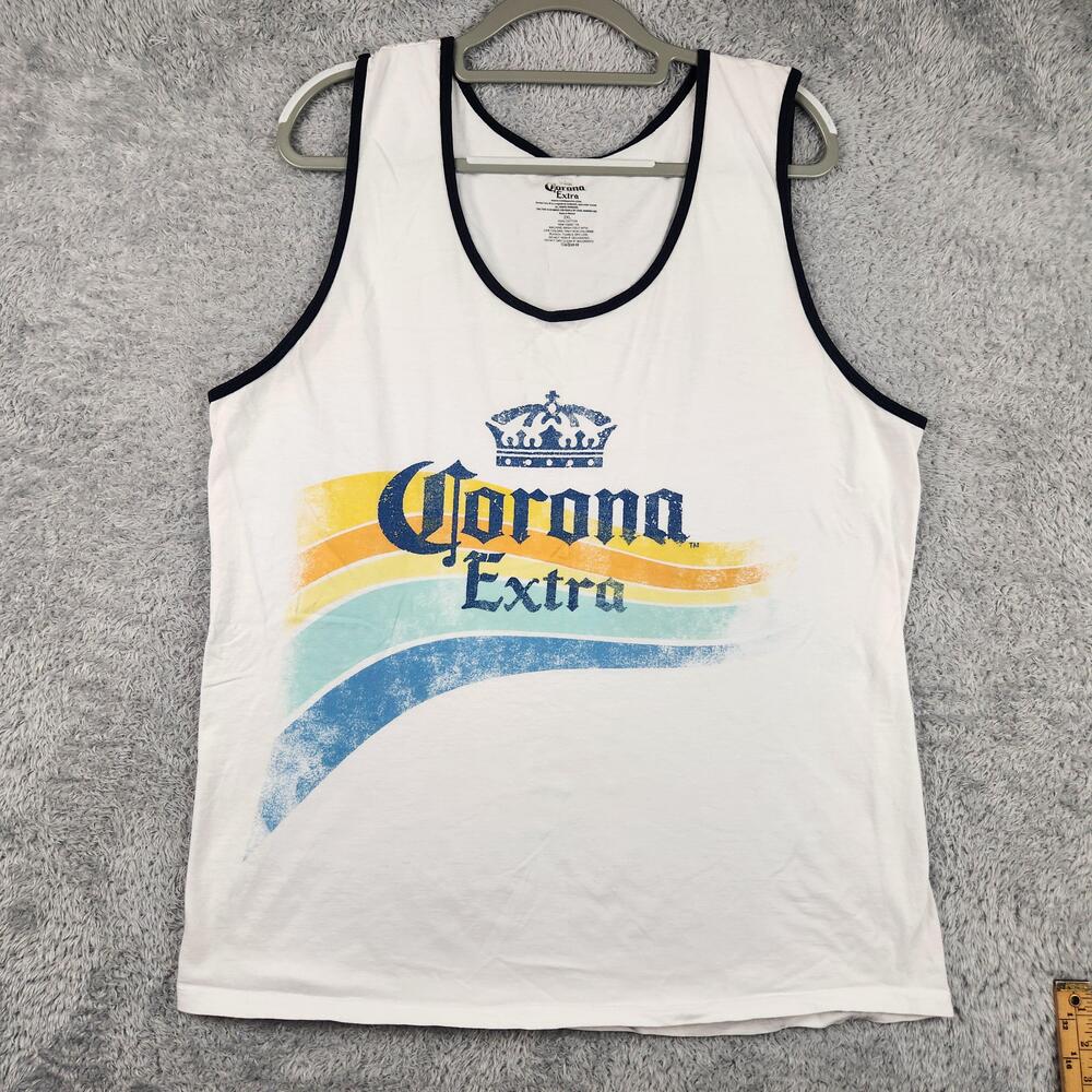 Corona Extra Sleeveless Shirt Mens 2XL White Logo Graphic Beer Summer Beach Camp
